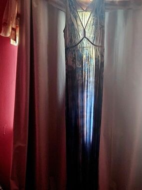 Long Bohemian Maxi Dress in Blue and Black